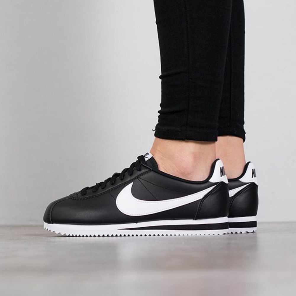 Nike Classic Cortez Leather Sneakers - Black White